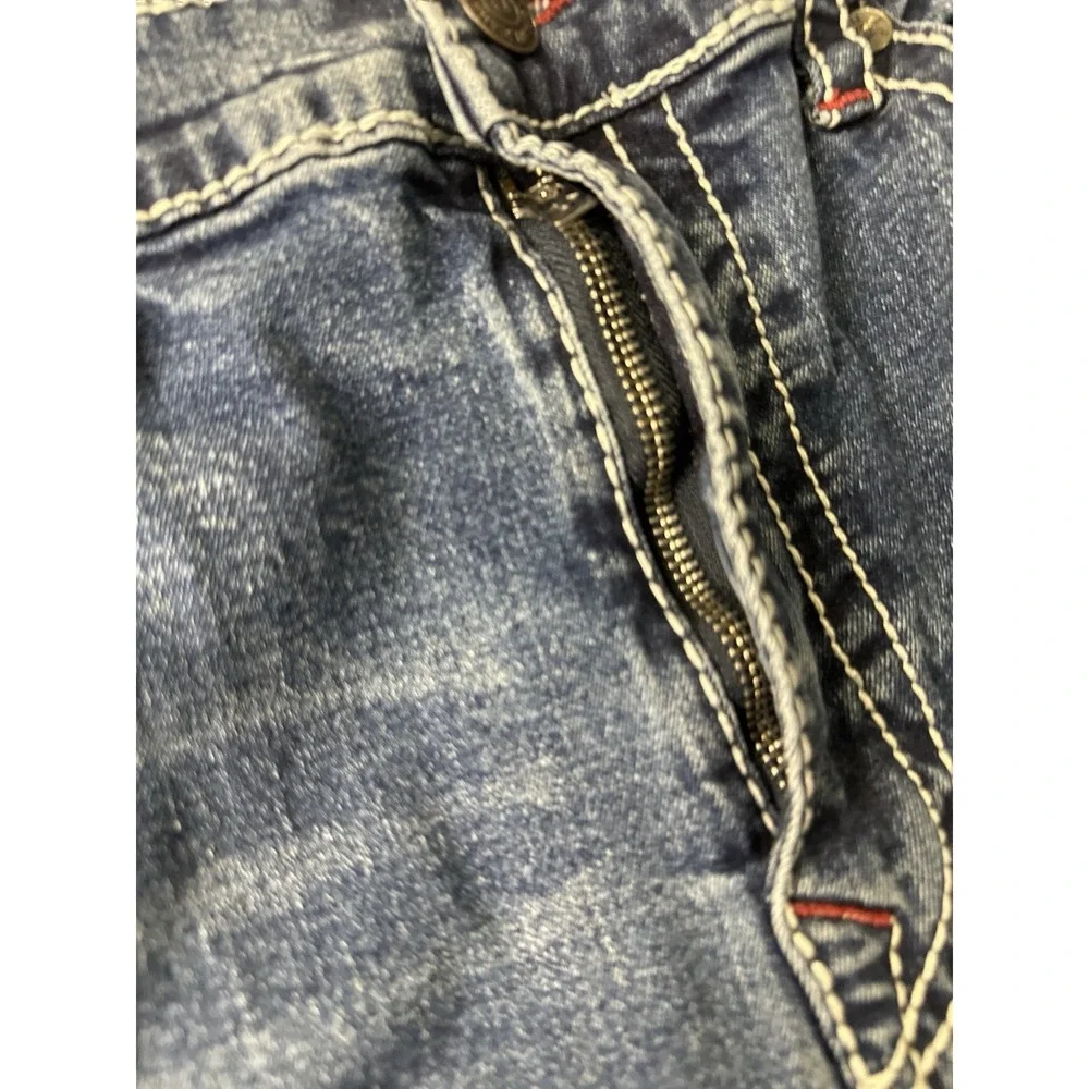 True Religion Jeans Mens 44x32 Blue Ricky Straight Flap Whisker Y2k World Tour